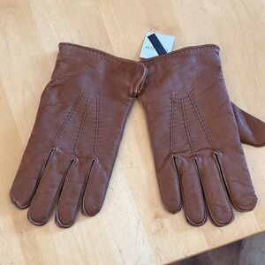 Coach new mens cashmere lined cognac Leather Gloves.  Medium